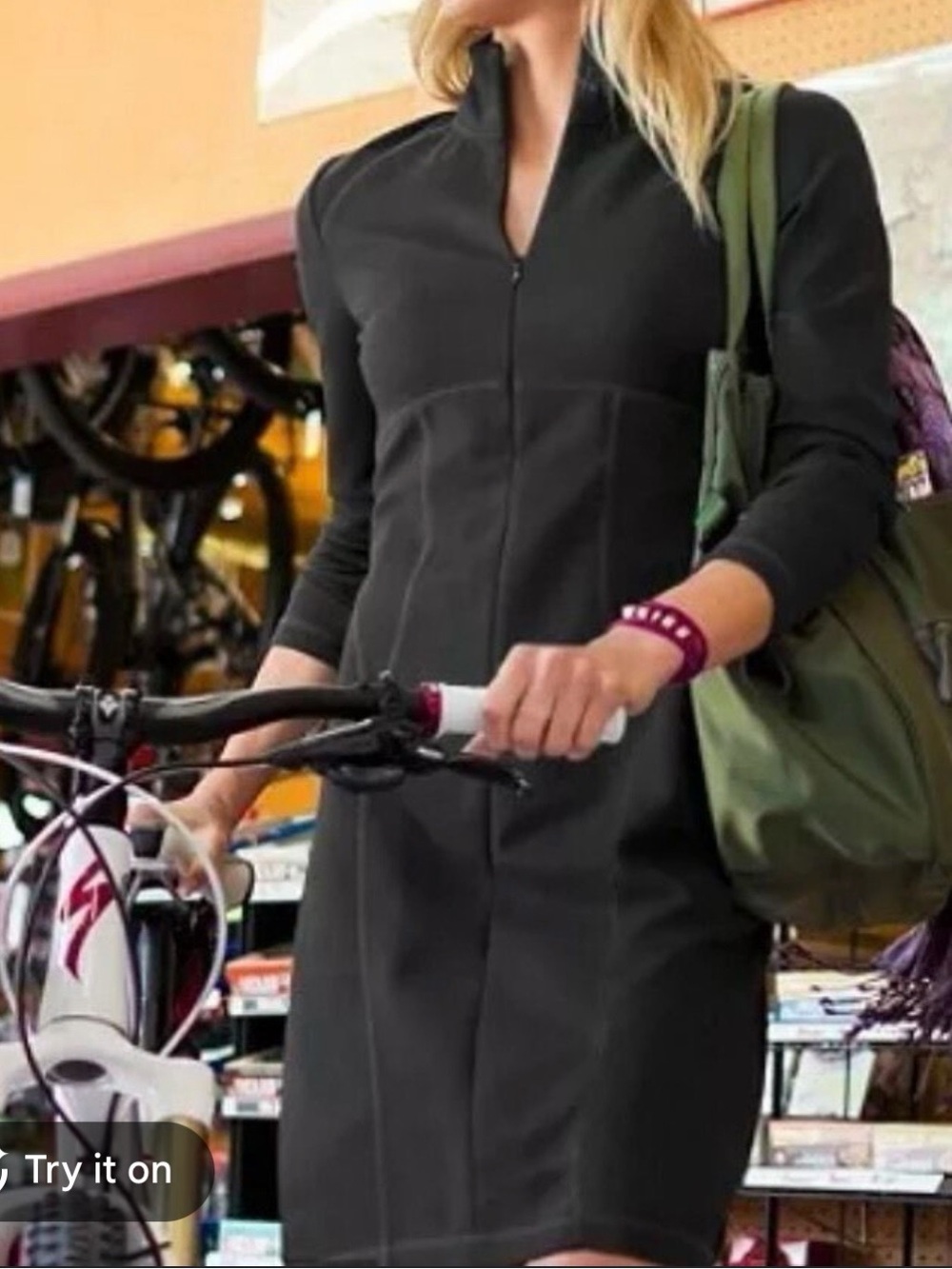 Athleta Black Long-Sleeve Zip-Front Dress